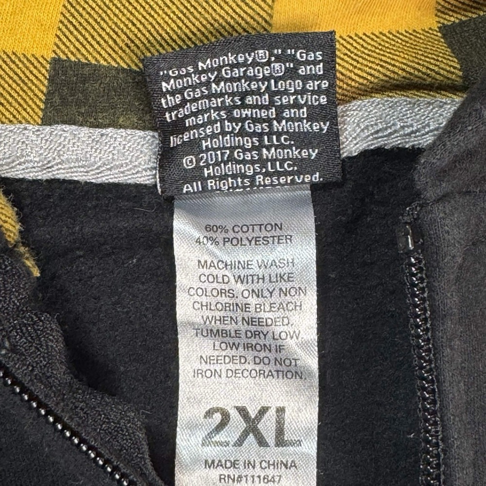 Gas Monkey Garage Hoodie Jacket Full Zip Black/Yellow Men's 2XL Front Back - Picture 6 of 8
